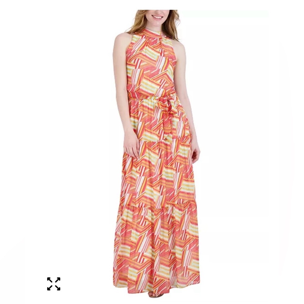 EUC Julia Jordan sleeveless mock neck maxi dress w/geo pattern.  Sz. 8